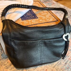 Brighton Black Leather Hobo Bag with Heart Charm